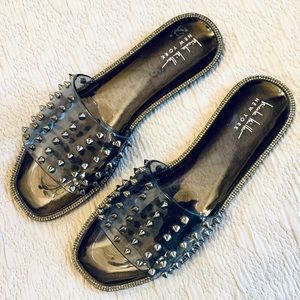 Clear Vinyl Flats with Gunmetal colored Spikes & Rhinestones